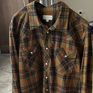 Tecovas Casual Button Down Shirt Brown and Red